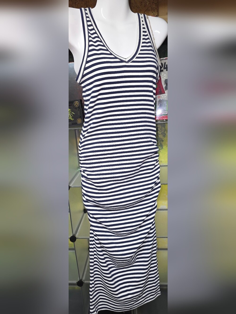 #76 a new day Navy and White Striped Midi Tank Dress